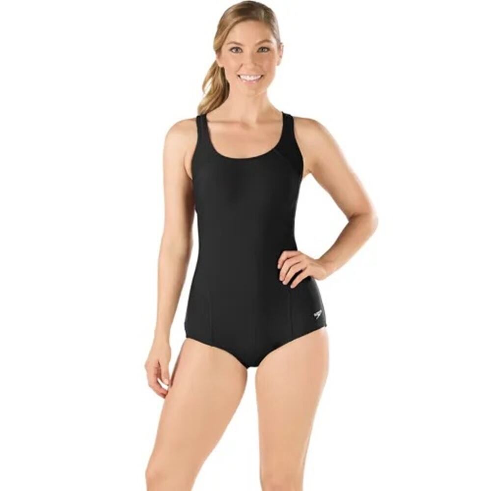 Speedo Black Purple Full Coverage One Piece Swimsuit Size 18